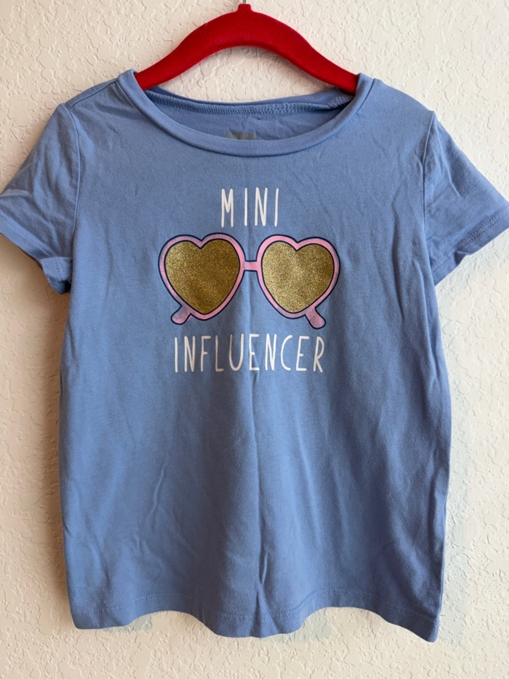 OshKosh B'gosh Blue Cotton Tee with Pink & Gold Heart Sunglasses Graphic